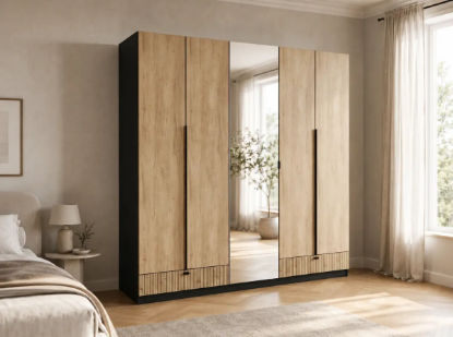 Dressing C115 cu două uși, oglindă și sertar inferior riflat